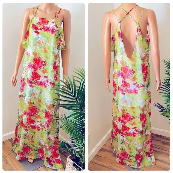 GB Tropical Print Sheer Crisscross Back Maxi Dress - Picture 2 of 14